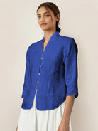 100% Linen Hand Button Fitted Jacket AMELIA - TOPS-Linen Jackets