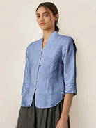 100% Linen Hand Button Fitted Jacket AMELIA - TOPS-Linen Jackets