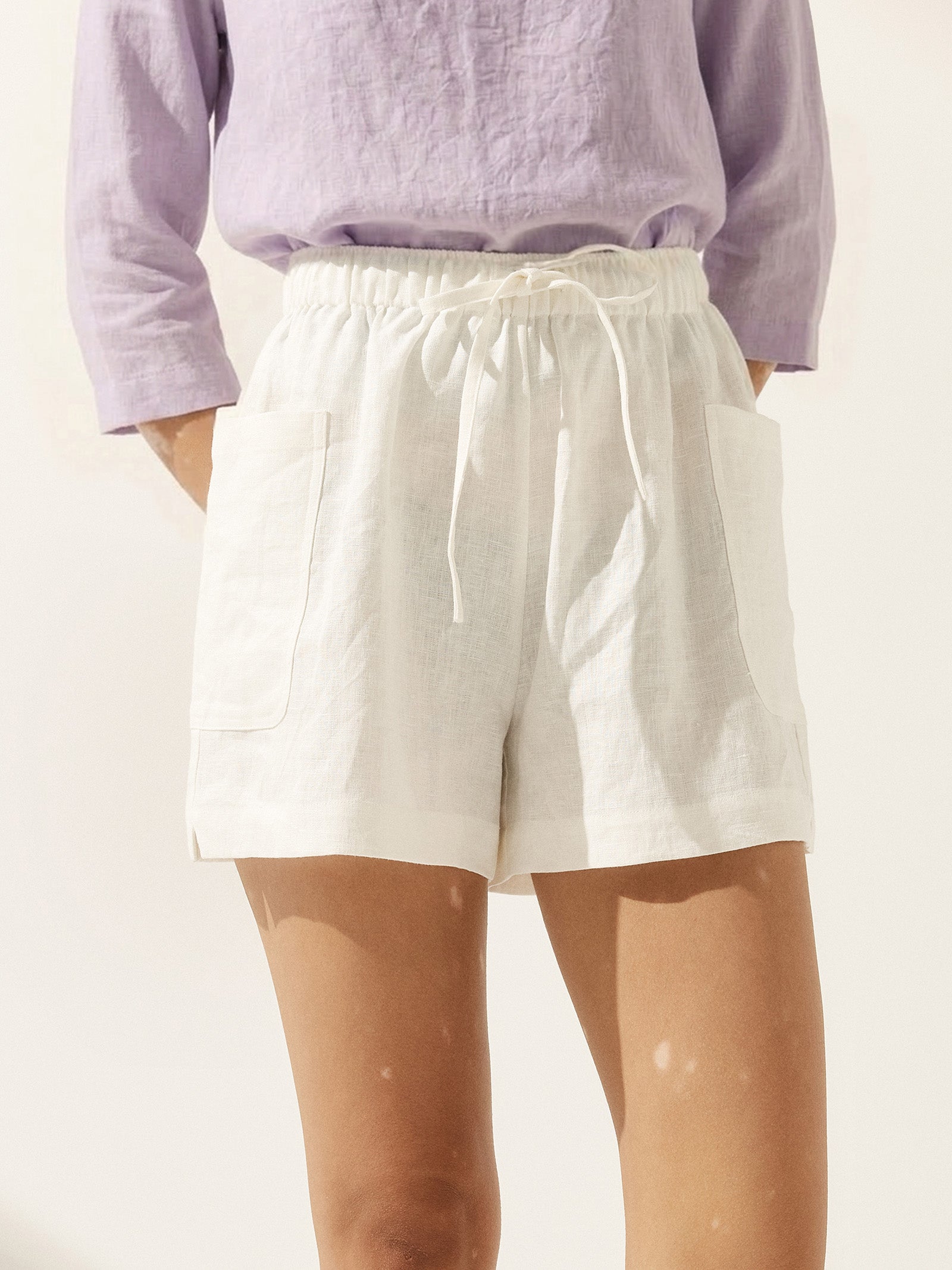 100% Linen Utility Side-Pocket Shorts WYNNIE by LINTICO for women
