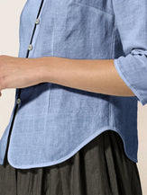 100% Linen Stand-Collar Half-Sleeve Fitted Jacket AMELIA - TOPS-Linen Jackets