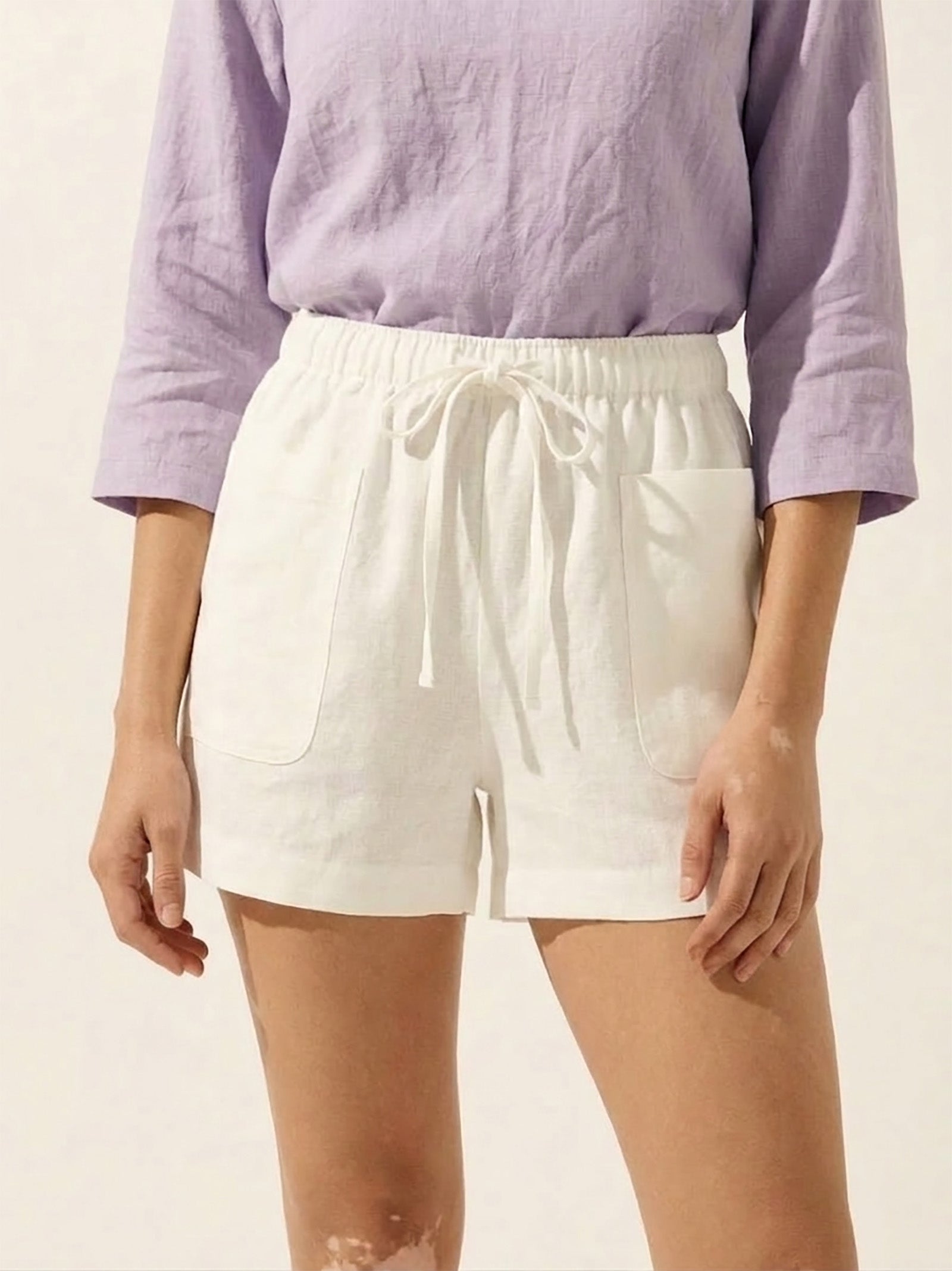 100% Linen Utility Side-Pocket Shorts WYNNIE by LINTICO for women