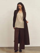 Merino Wool Ribbed Long Cardigan With Pockets