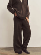 Merino Wool V-Neck Collar Sweater With Elastic Palazzo Pants