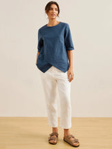 Linen Half Sleeve Layered Top CLAUDIA - TOPS-Linen Blouses