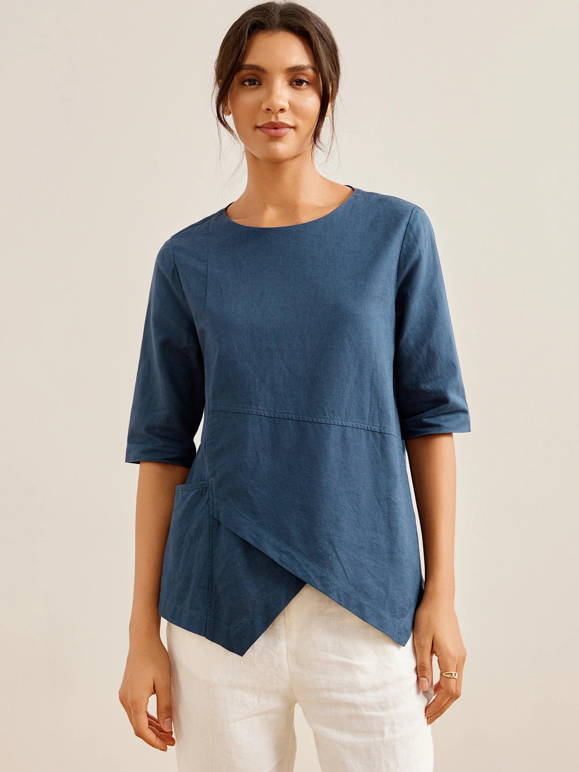 Top manches mi-longues superposé en lin CLAUDIA - Hauts - blouses en lin