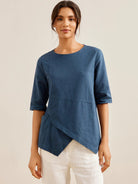 Linen Half Sleeve Layered Top CLAUDIA - TOPS-Linen Blouses