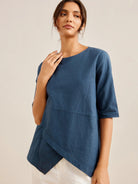 Linen Half Sleeve Layered Top CLAUDIA - TOPS-Linen Blouses