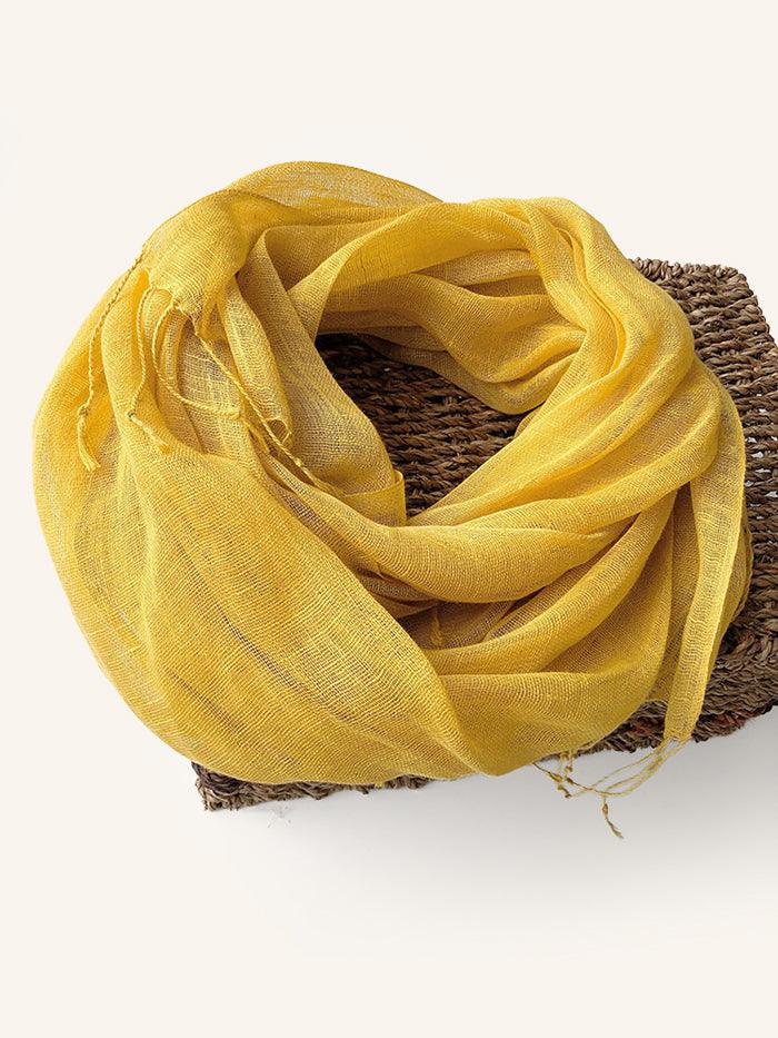 100% Linen Lightweight Solid Color Scarf BIANCA - Mustard / One-Size - ACCESSORIES-Scarf