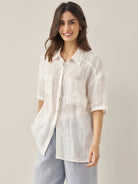 100% Linen Pocket Detail Button-Front Shirt