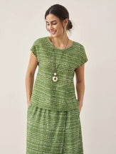 100% Linen Polka Dot Round Neck Top LISSA - Meadow / S - TOPS-Linen Blouses