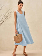 100% Linen Swing Beach Tank Dress GIANA - DRESSES-Linen Midi