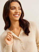 100% Mongolian Lightweight Cashmere Henley Sweater Annelise