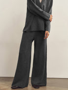 Merino Wool V-Neck Collar Sweater With Elastic Palazzo Pants