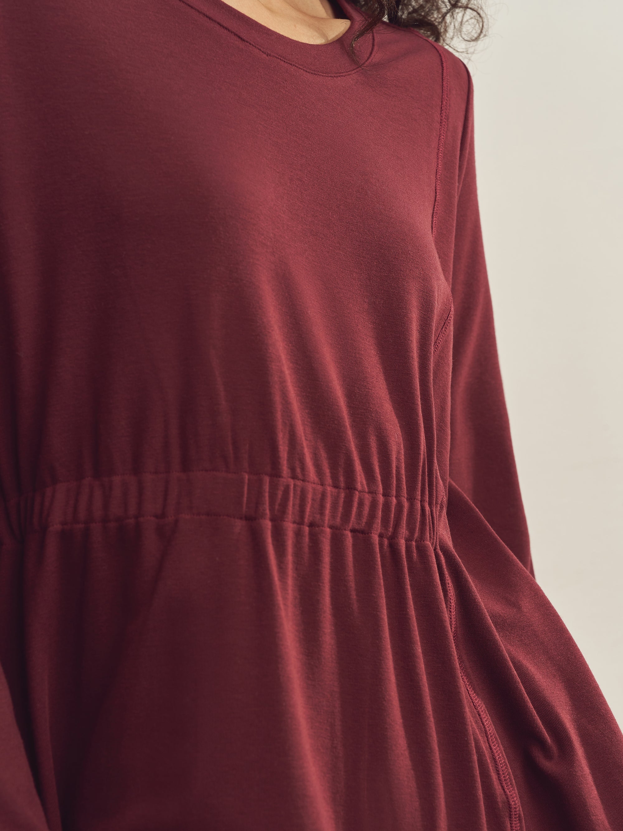 Merino Wool Waist Shirring-Detail Dress