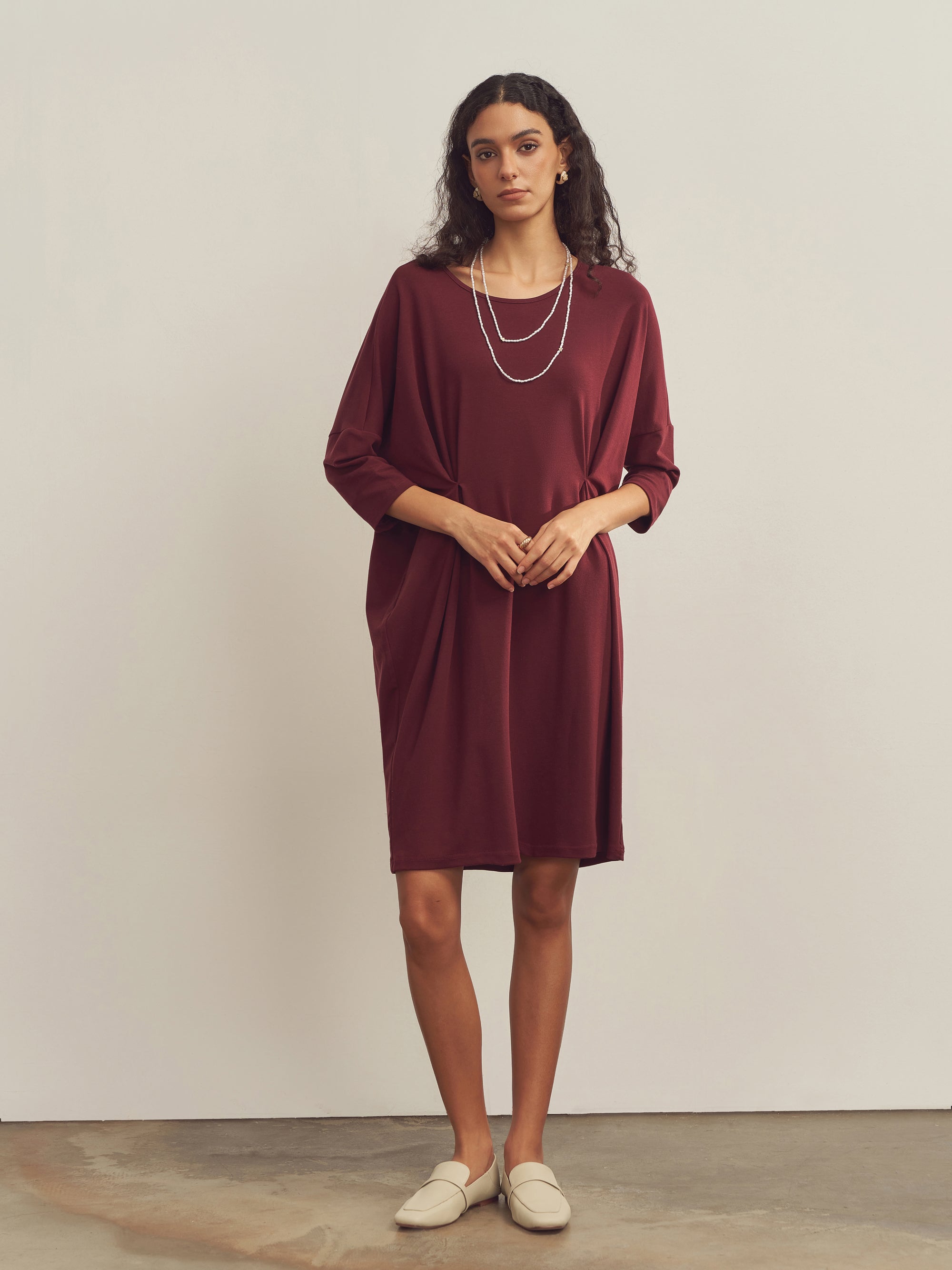 Merino Wool Waist Tuck-Detail Dress