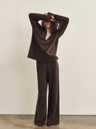 Merino Wool V-Neck Collar Sweater With Elastic Palazzo Pants