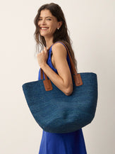 Handwoven Raffia Tote Bag With Leather Handles by LINTICO for women