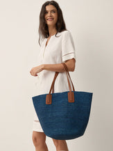 Handwoven Raffia Tote Bag With Leather Handles by LINTICO for women