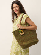 Handwoven Raffia Tote Bag With Leather Handles by LINTICO for women