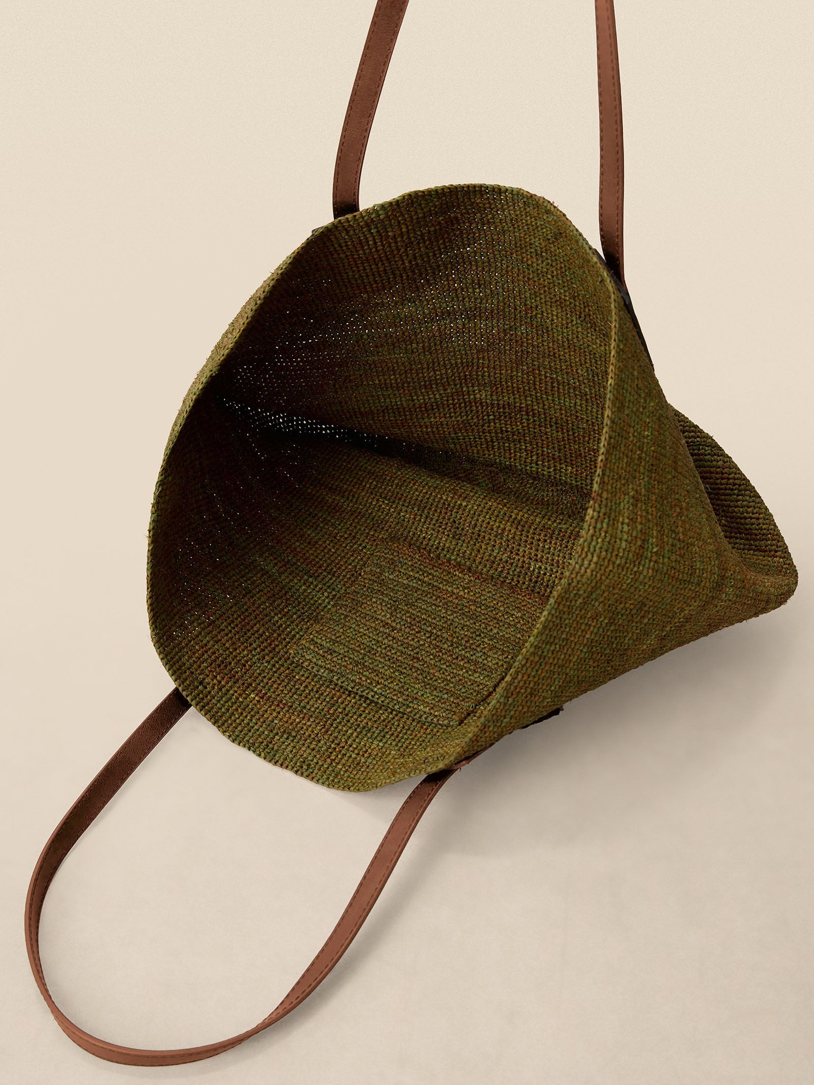 Handwoven Raffia Tote Bag With Leather Handles by LINTICO for women