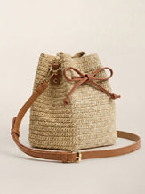 Mini Handwoven Raffia Drawstring Crossbody Bag by LINTICO for women