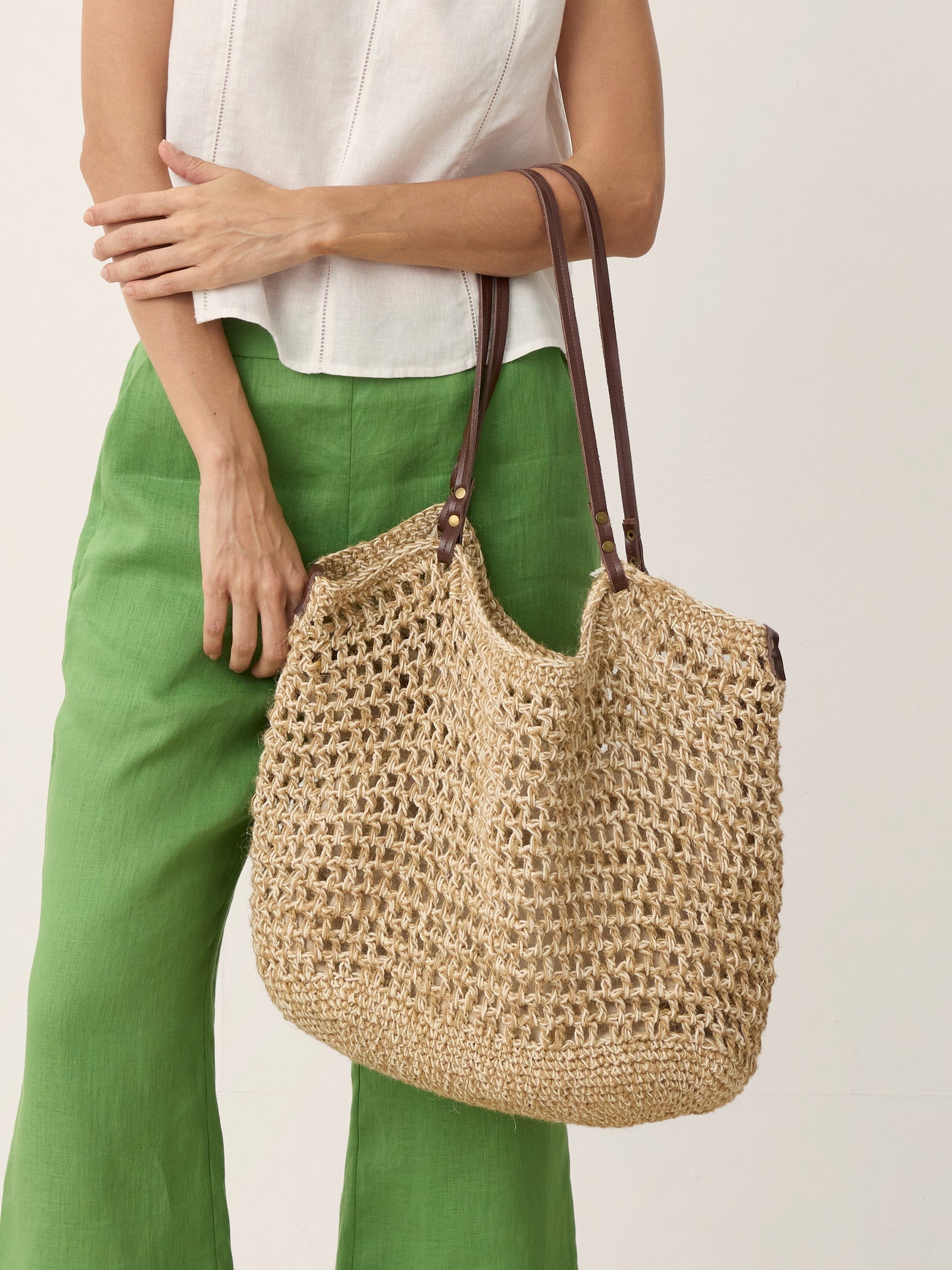 Linen-Cotton Open-Weave Tote Bag With Zip Pouch by LINTICO for women