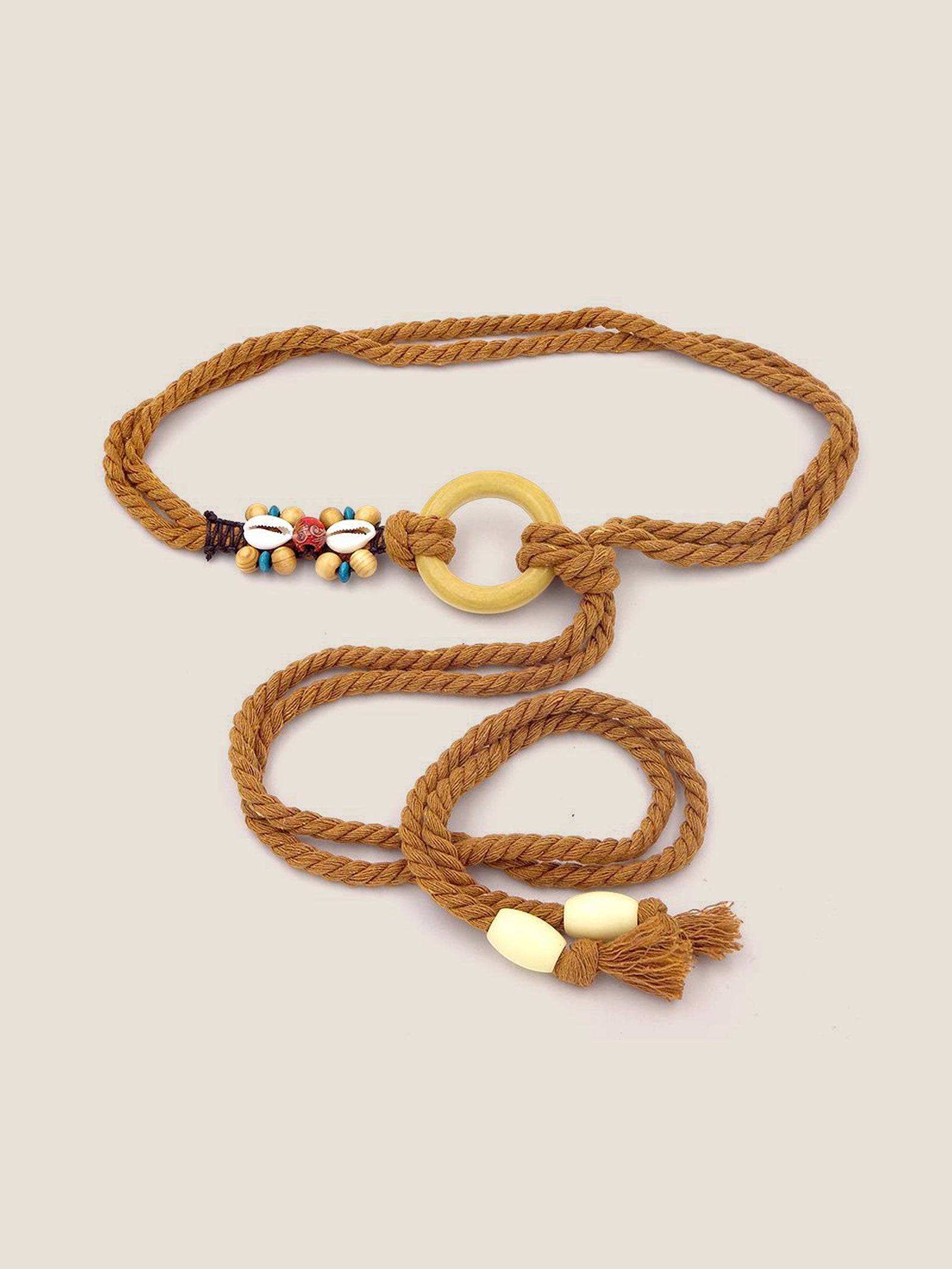 Linen Woven Belt With Wooden Beads by LINTICO for women