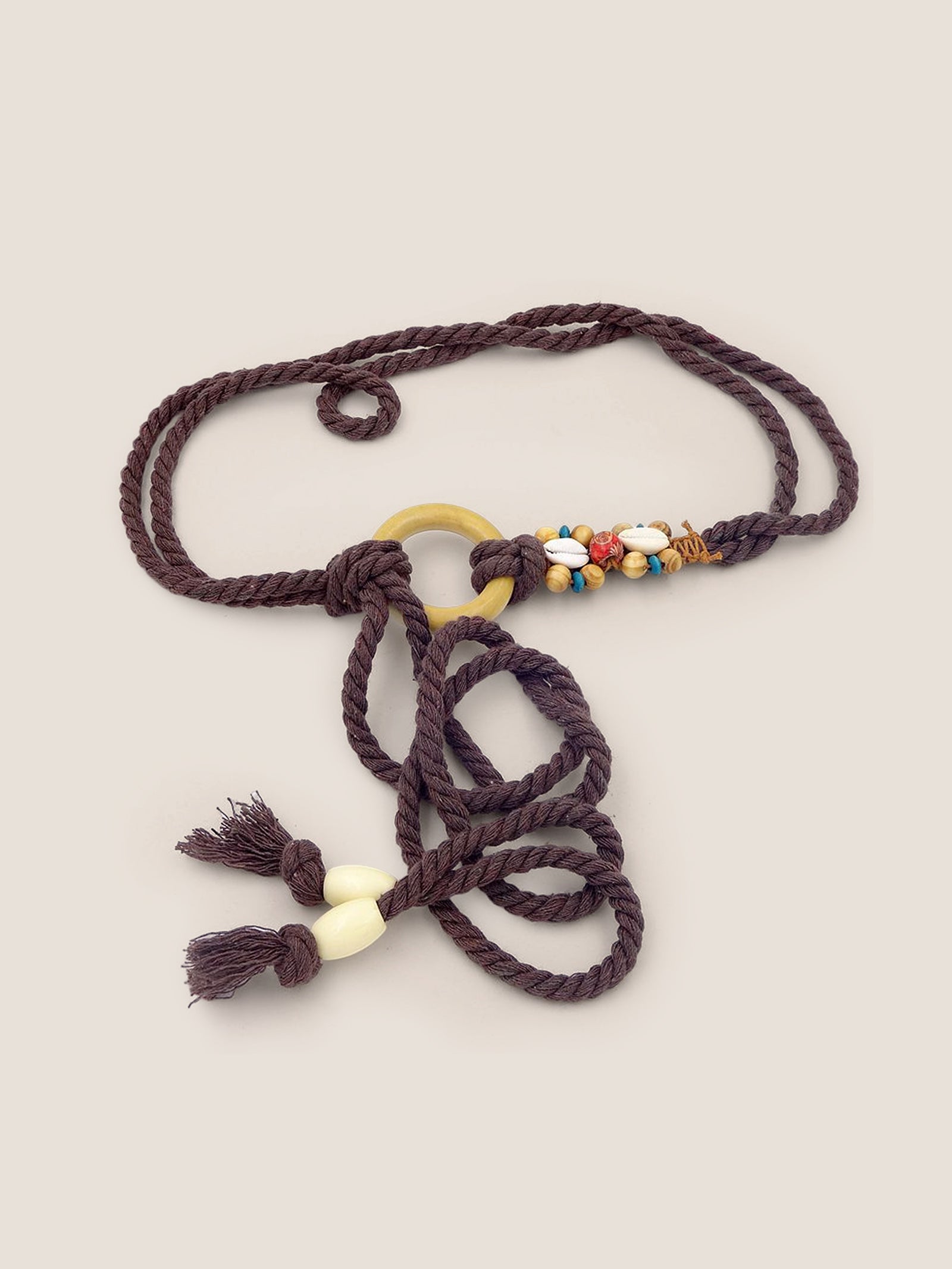 Linen Woven Belt With Wooden Beads by LINTICO for women