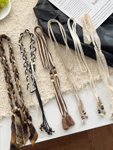 Linen Woven Belt With Fringes by LINTICO for women
