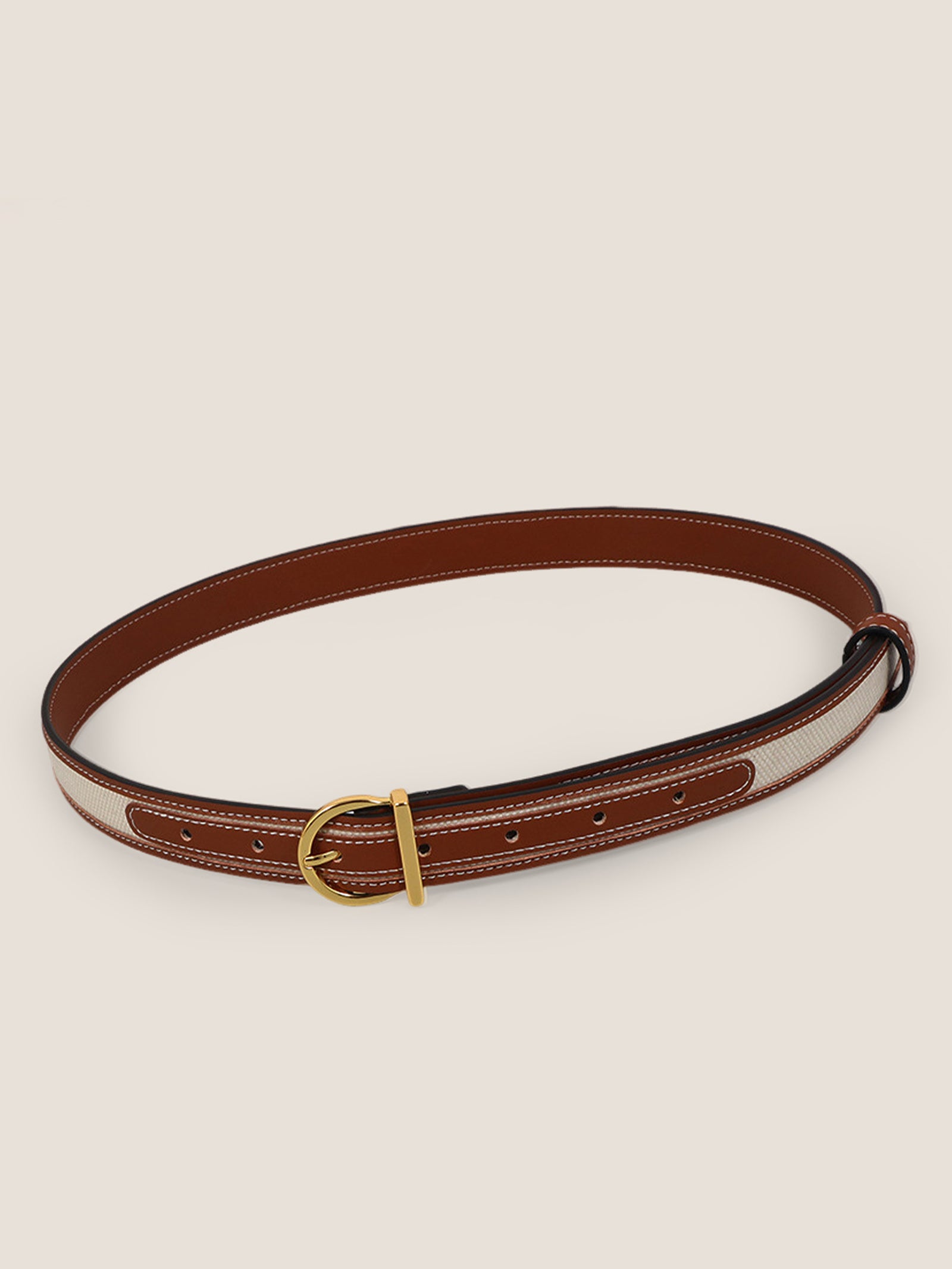 Premium Cowhide & Fabric Patchwork Belt With Alloy Buckle by LINTICO