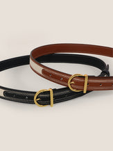 Premium Cowhide & Fabric Patchwork Belt With Alloy Buckle by LINTICO