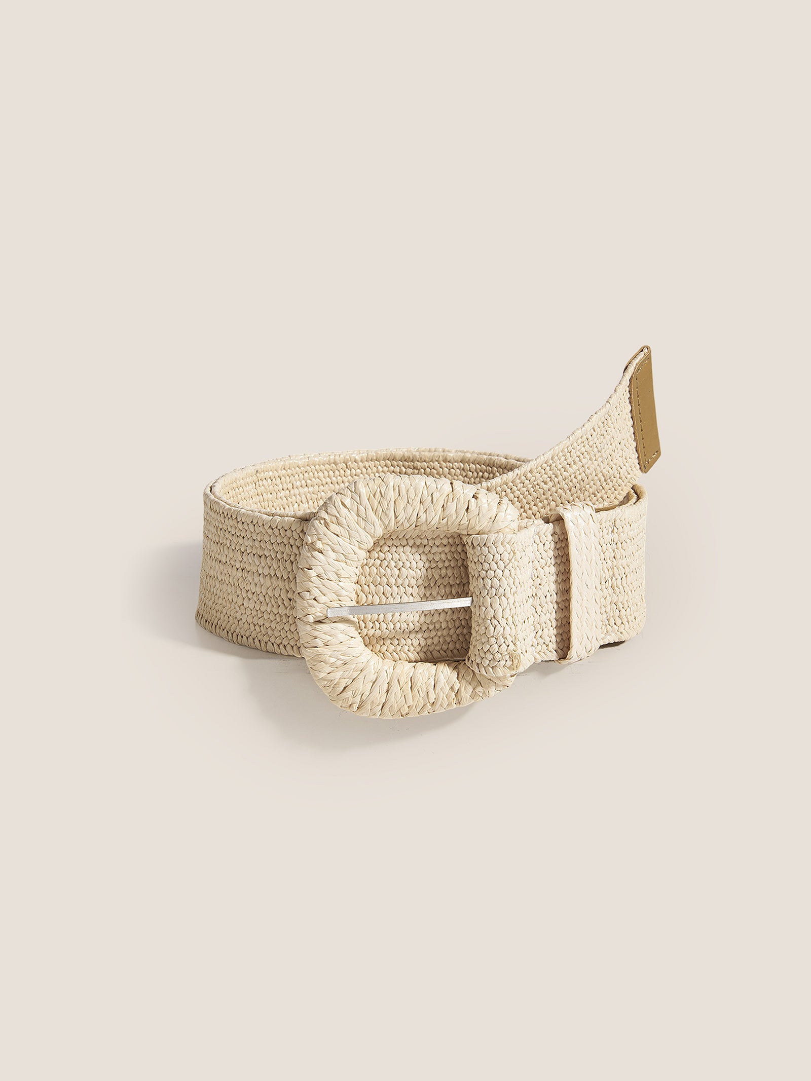 Natural Woven Straw Belt With Square Buckle by LINTICO
