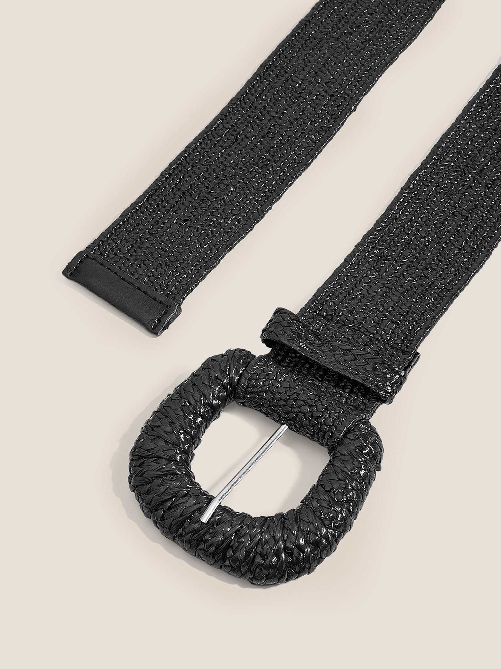 Natural Woven Straw Belt With Square Buckle by LINTICO