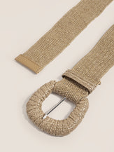 Natural Woven Straw Belt With Square Buckle by LINTICO