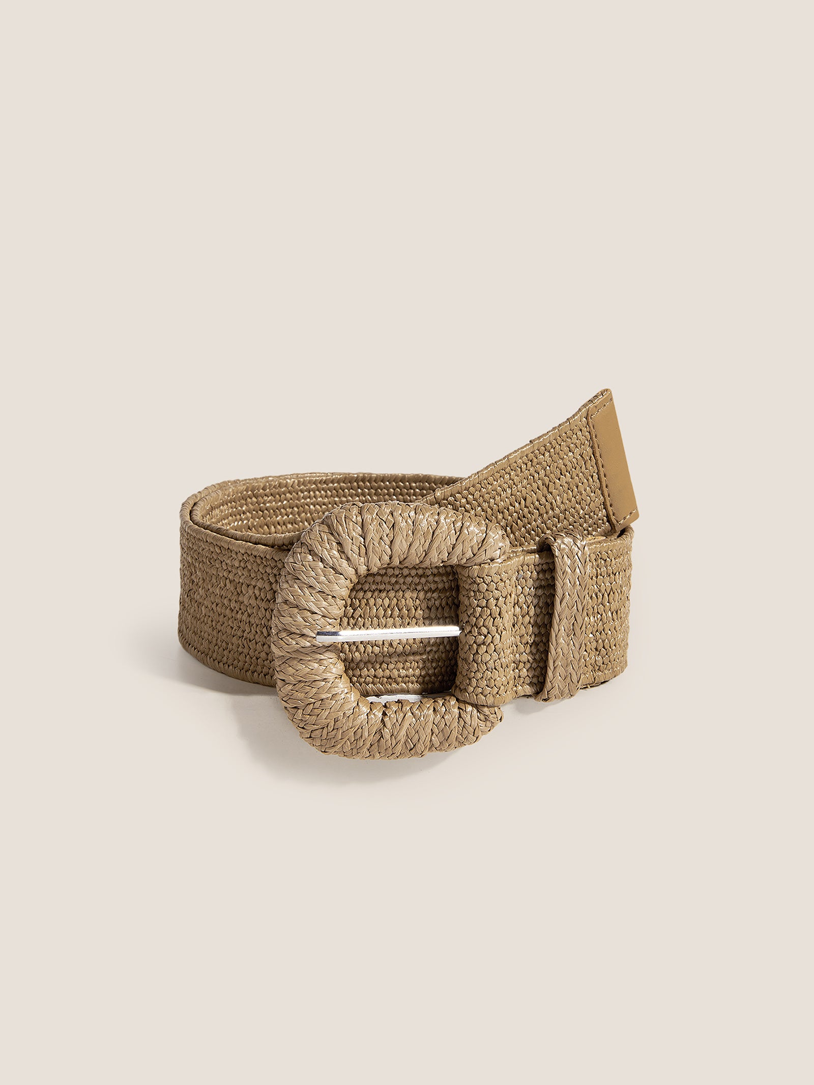 Natural Woven Straw Belt With Square Buckle by LINTICO