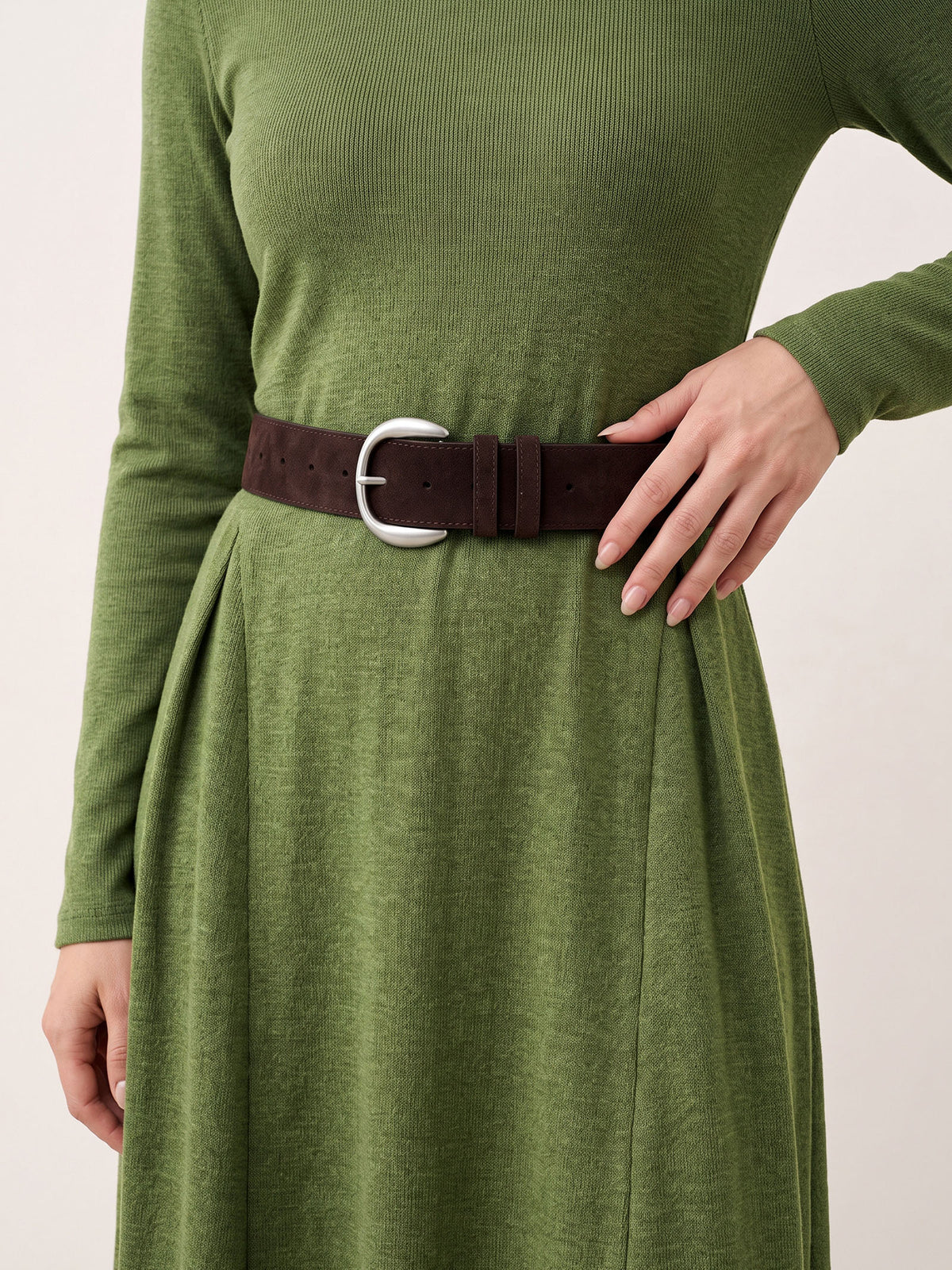 Suede Leather Crescent Buckle Waist Belt