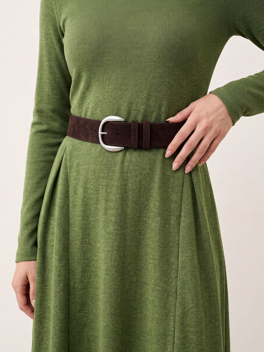 Suede Leather Crescent Buckle Waist Belt