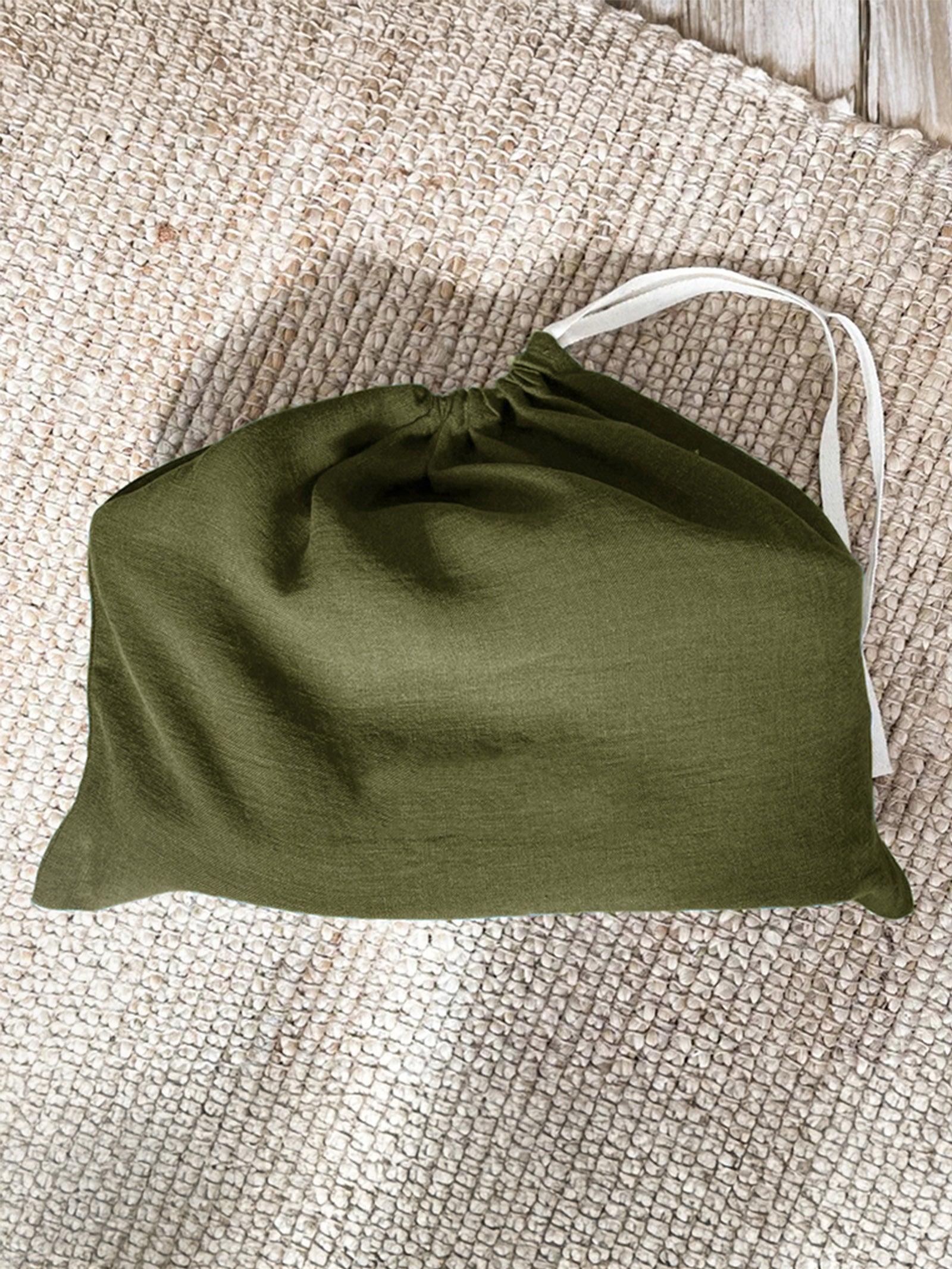 100% Linen Solid-Color Drawstring Storage Bag by LINTICO for women