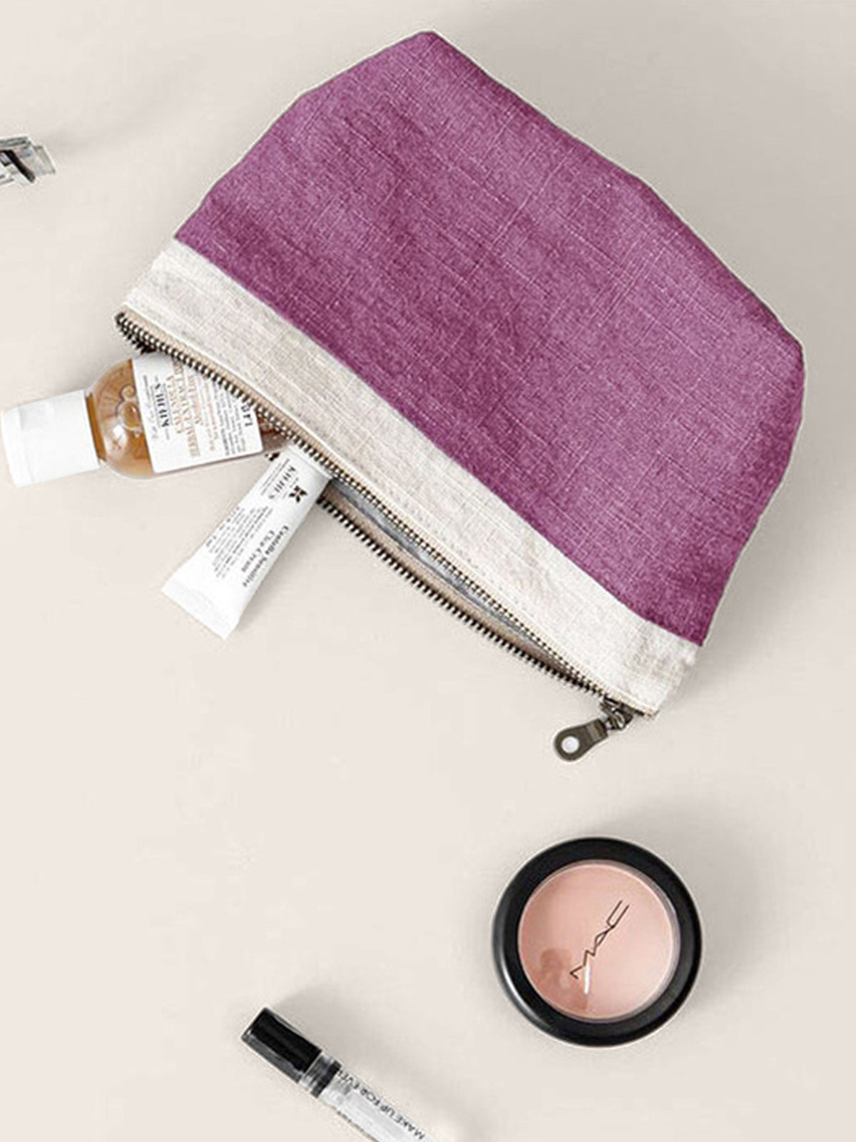 100% Linen Color-Block Zipper Storage Bag by LINTICO for women
