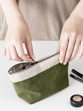 100% Linen Color-Block Zipper Storage Bag by LINTICO for women