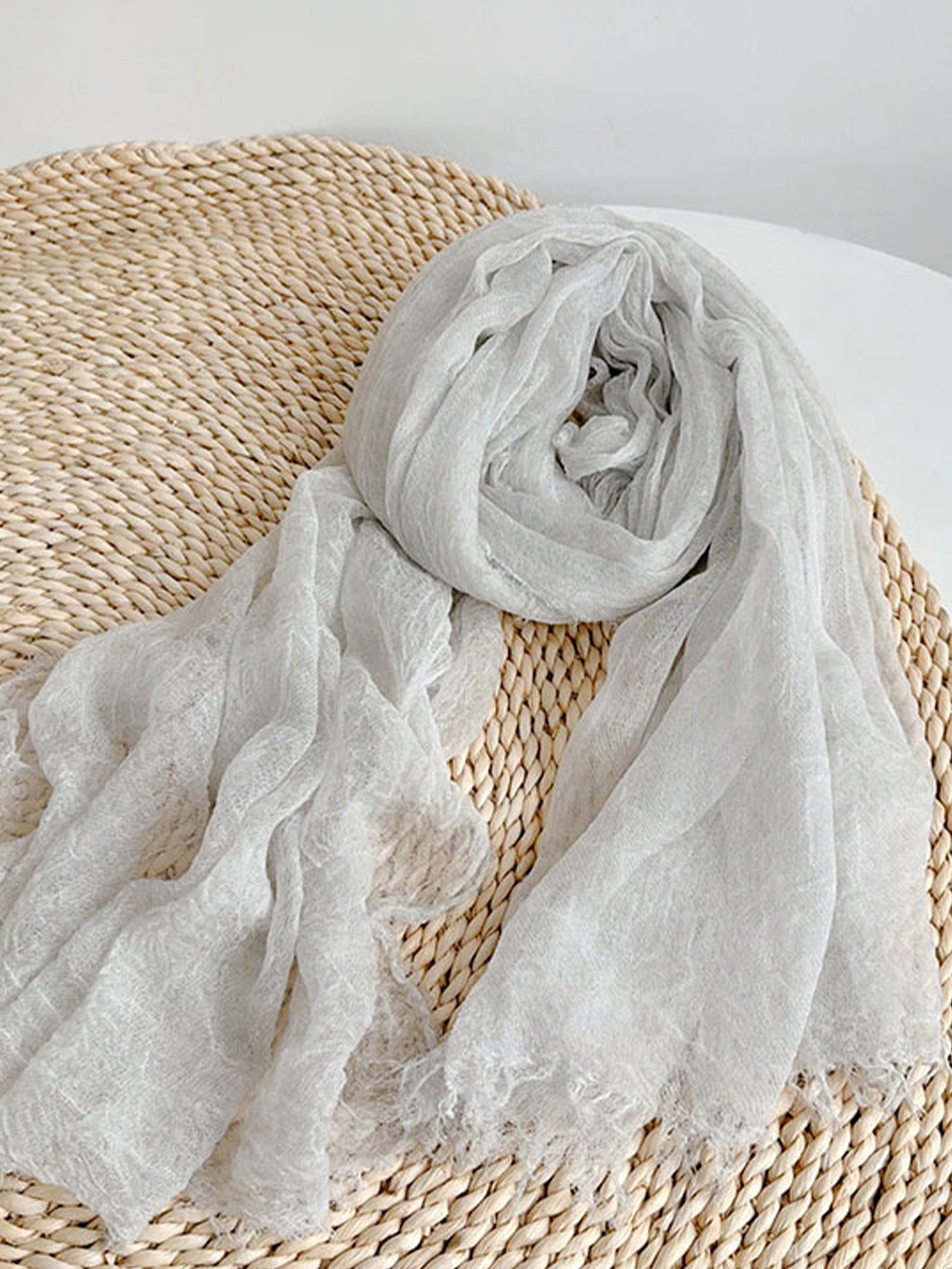 Wool Tencel Solid Ruched Lightweight Scarf by LINTICO for women