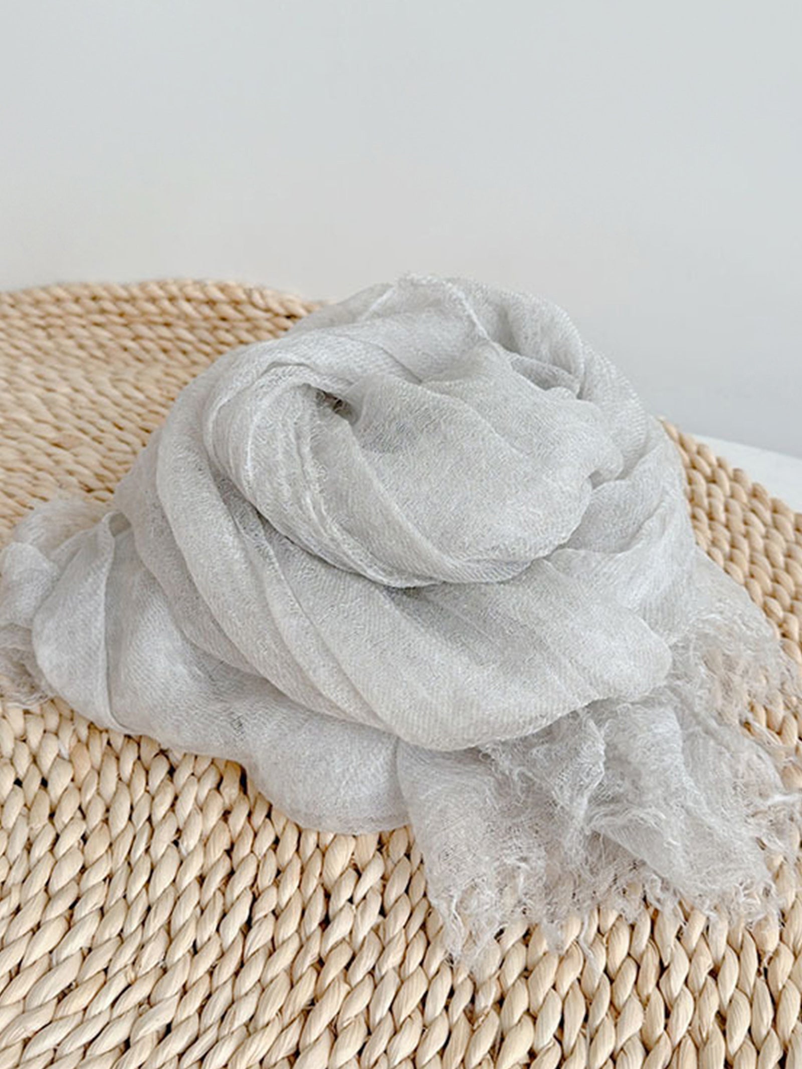 Wool Tencel Solid Ruched Lightweight Scarf by LINTICO for women