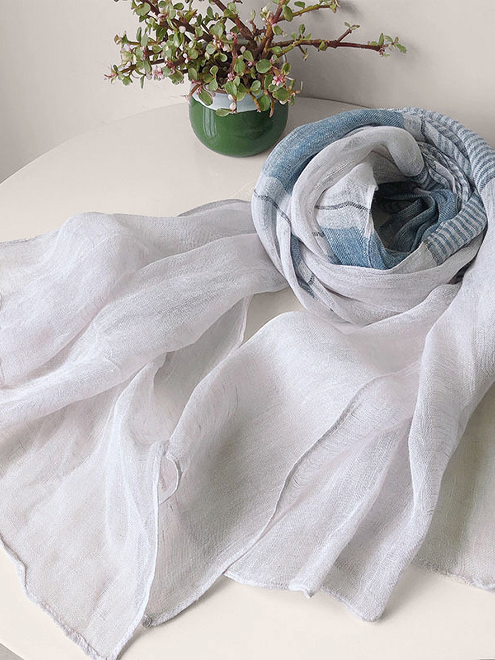 Linen Striped Color-Block Scarf by LINTICO for women