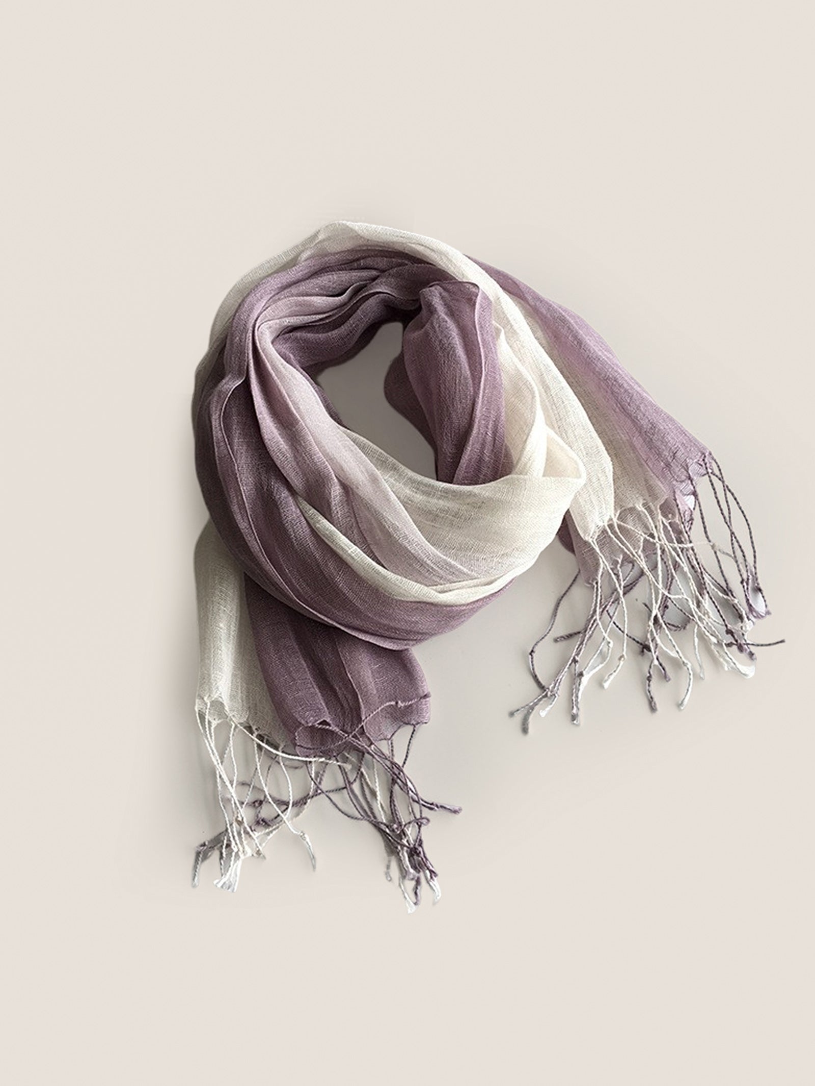 100% Linen Gradient Fringed Light Scarf by LINTICO for women