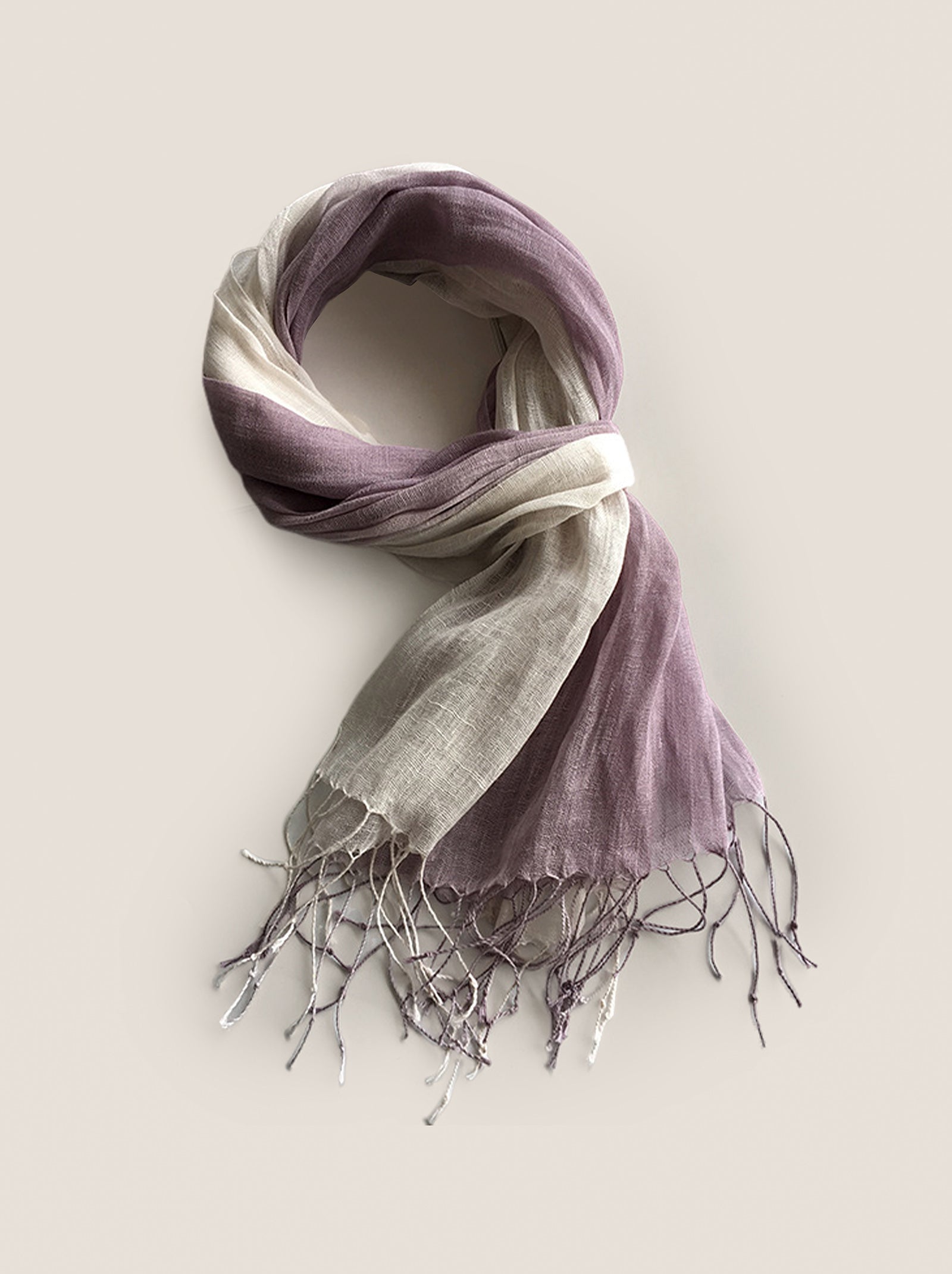 100% Linen Gradient Fringed Light Scarf by LINTICO for women