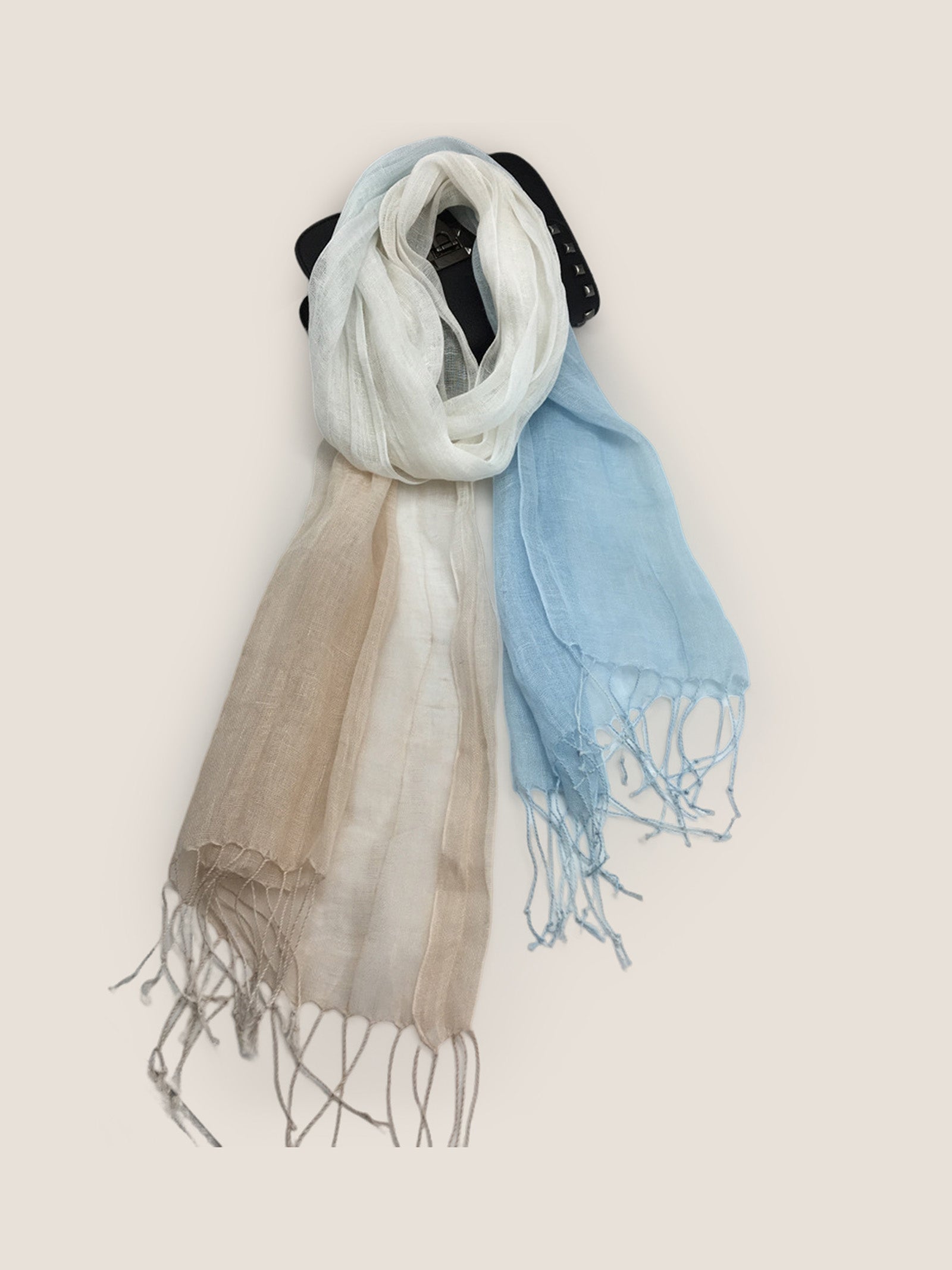 100% Linen Gradient Fringed Light Scarf by LINTICO for women