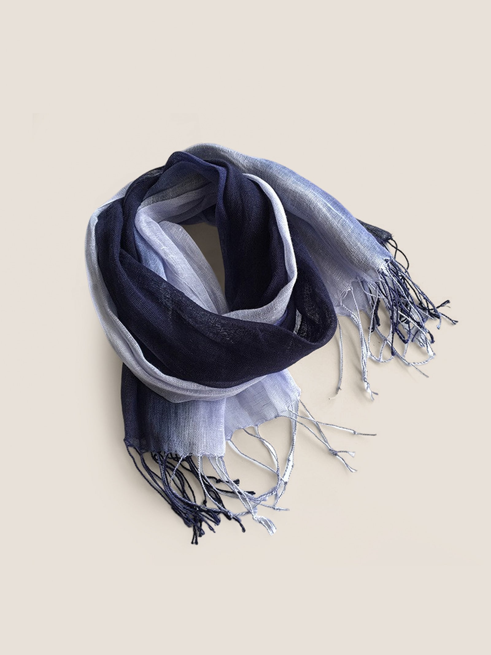 100% Linen Gradient Fringed Light Scarf by LINTICO for women