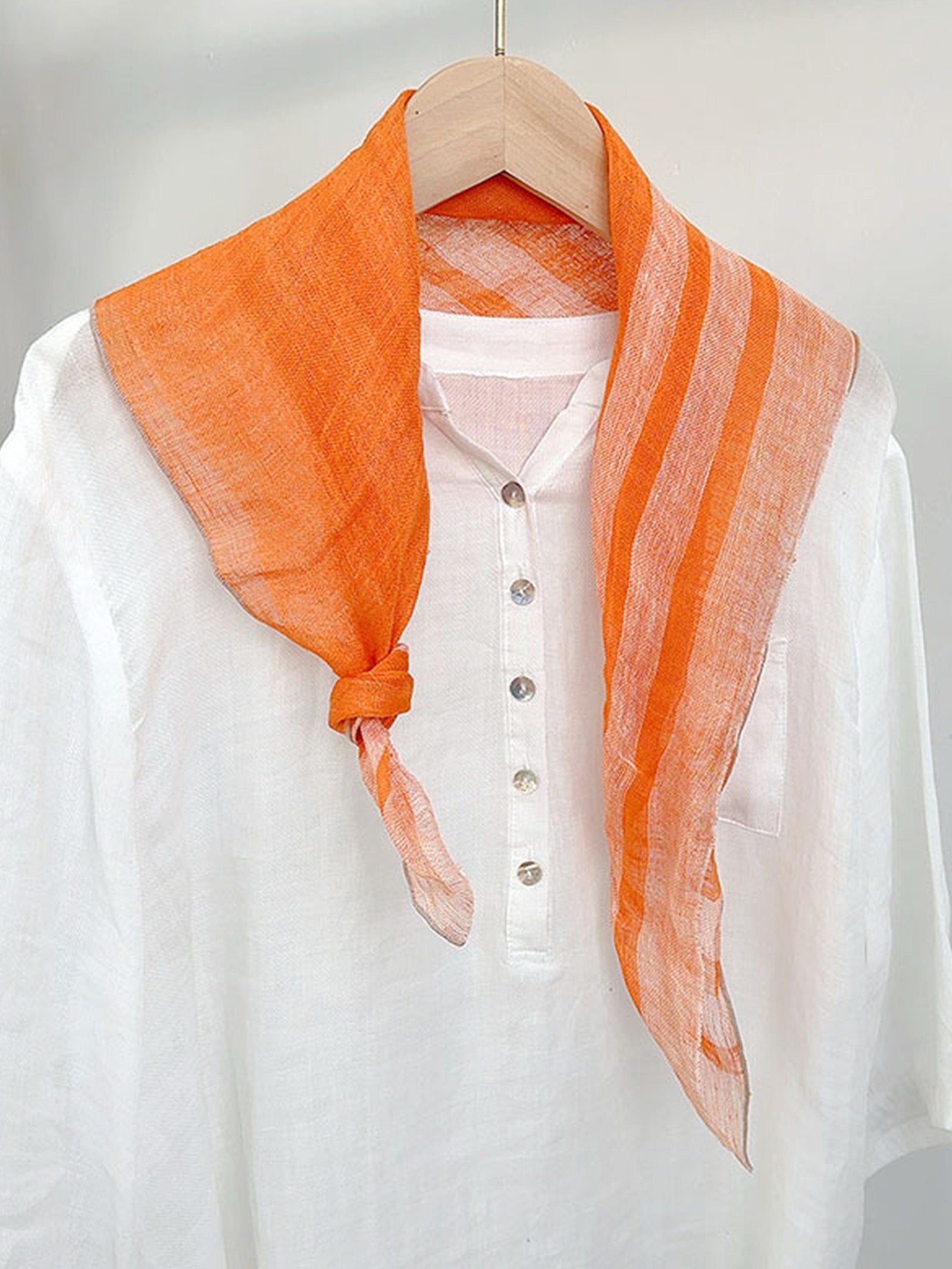 100% Linen Striped Woven Light Square Scarf by LINTICO for women