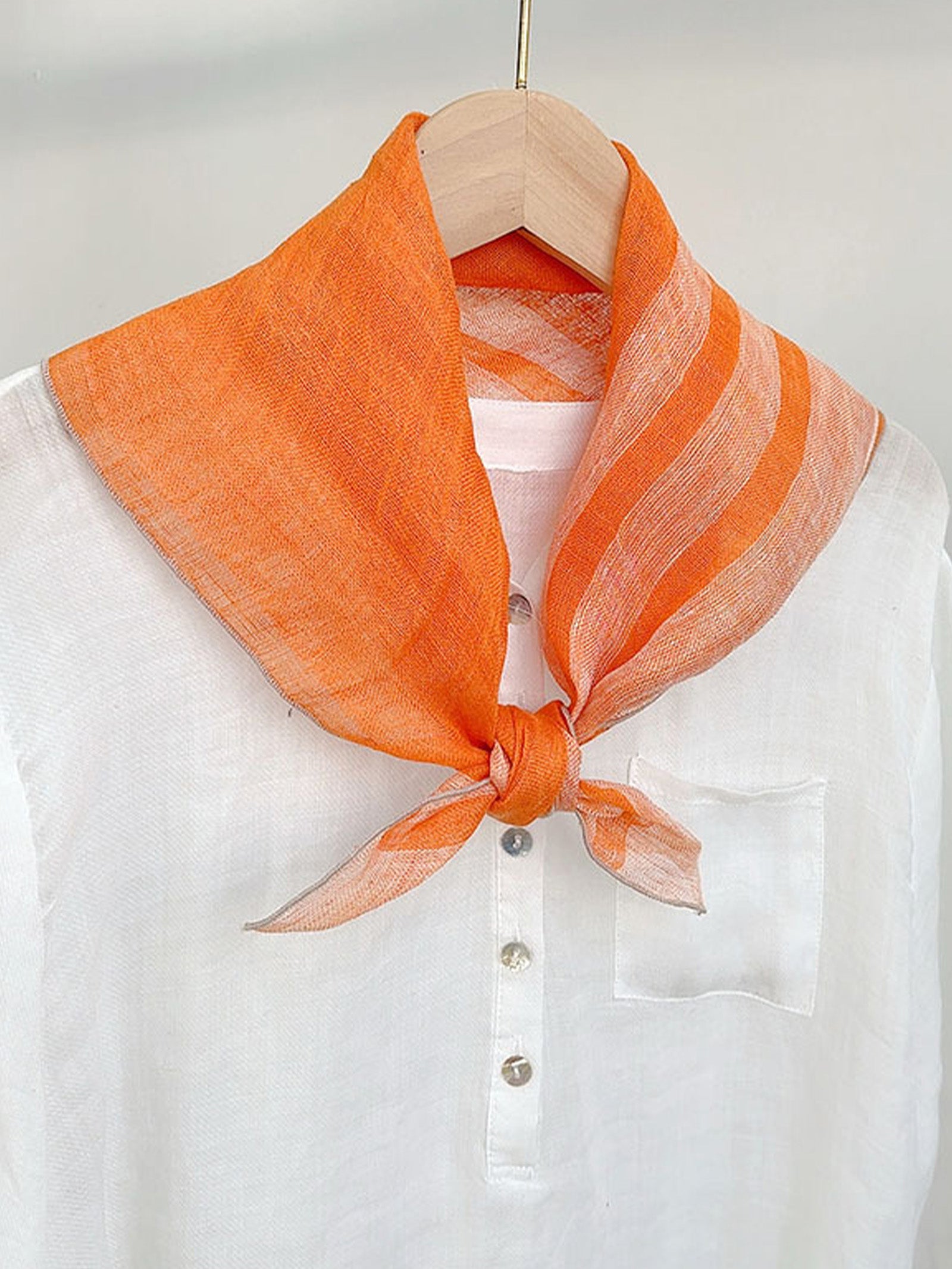 100% Linen Striped Woven Light Square Scarf by LINTICO for women