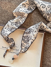 Multi-Functional Floral Satin Scarf With Jade Bead Accents by LINTICO for women